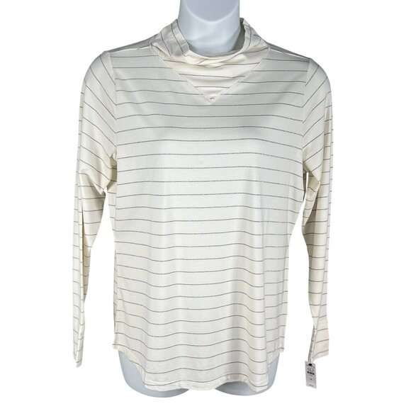 T by Talbots NWT Womens 1X Long Sleeve Metallic Striped Cowl Neck Top Nautical - Picture 7 of 16